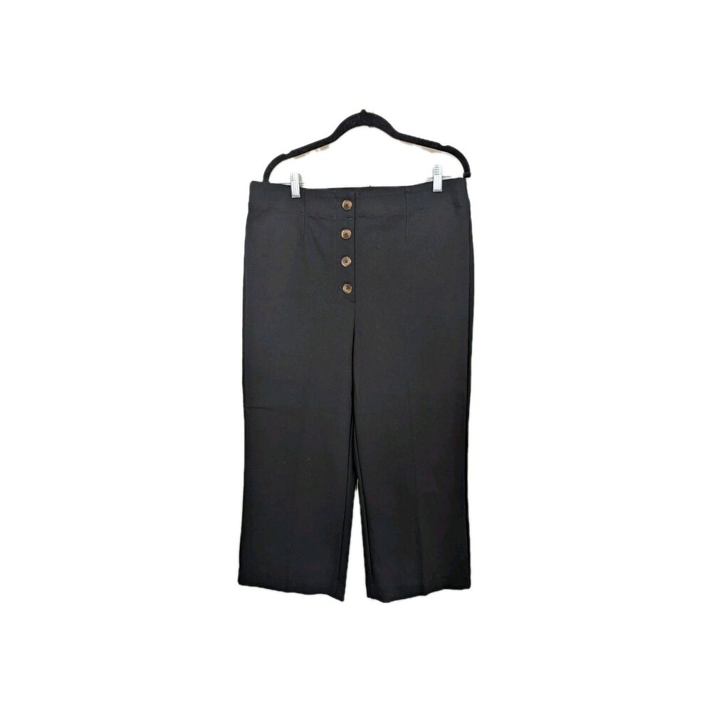 Loft Wide Leg High Waist Cropped Black Pants 12 NWT